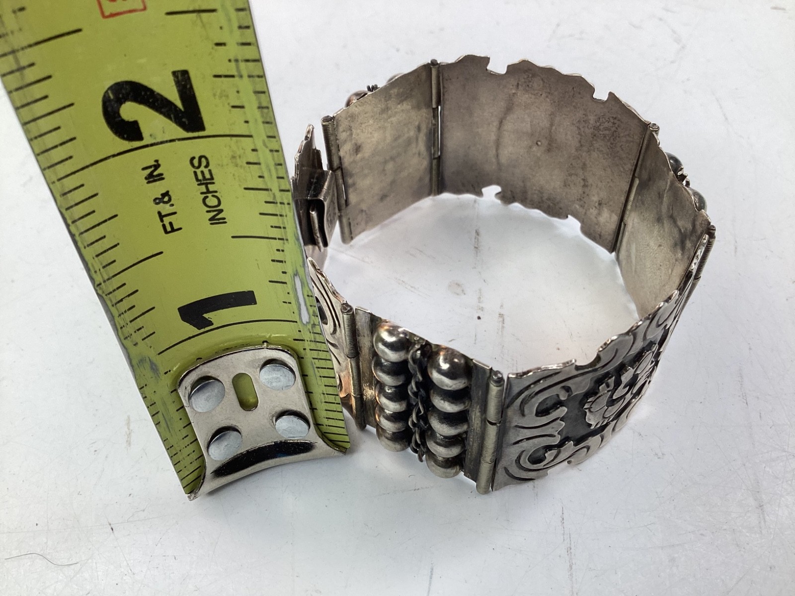 2” MARKED VCG Vintage Mexican Silver Chain Bracelet Taxco Style 1.32 oz. FREE SH