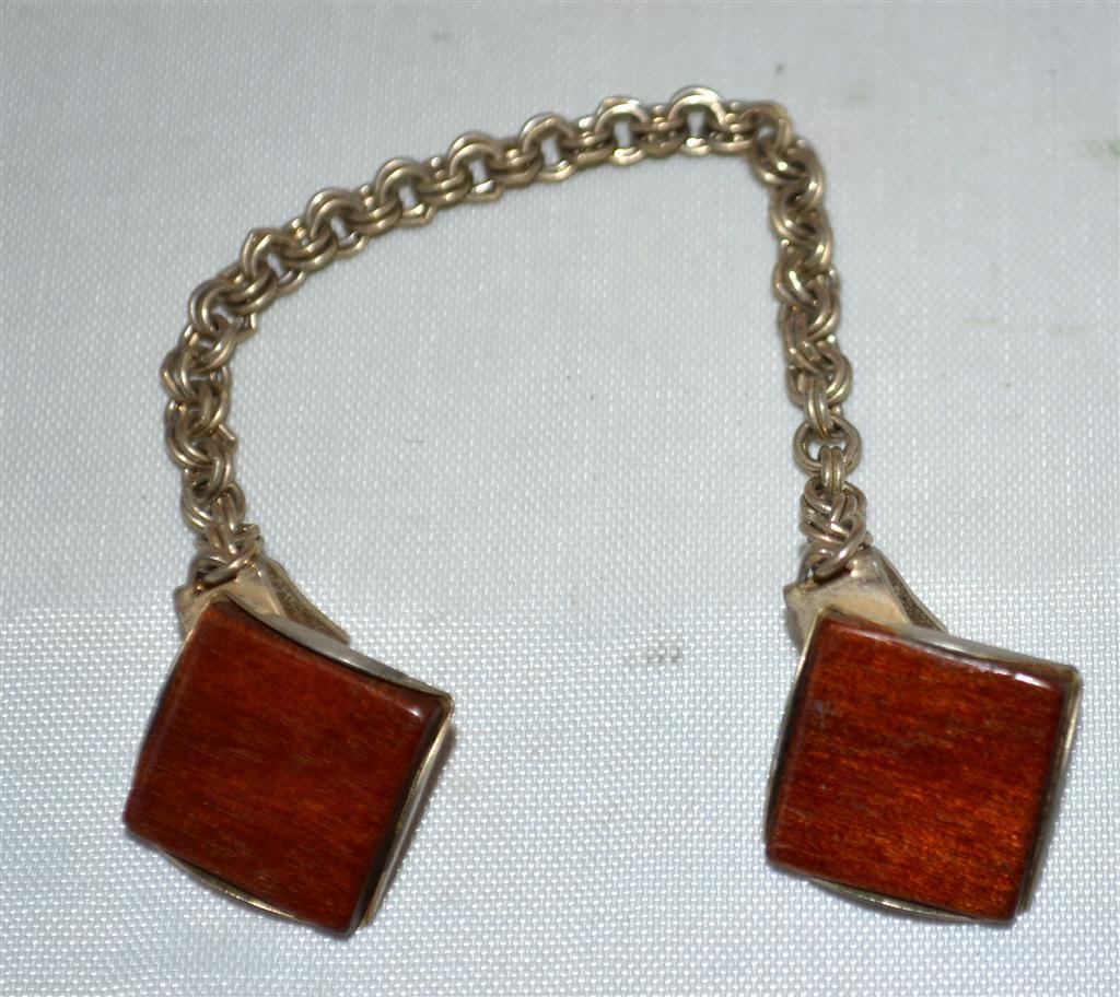 Vintage Reddish Brown Square Stone Sweater Guard with Gold Tone Chain