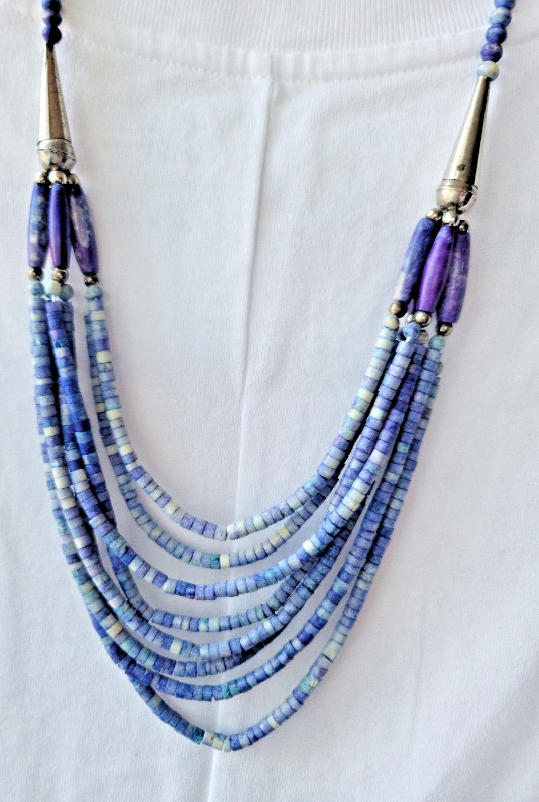 VINTAGE SODALITE BEAD STATEMENT NECKLACE 24″ MULTI (8) STRAND-PRETTY!