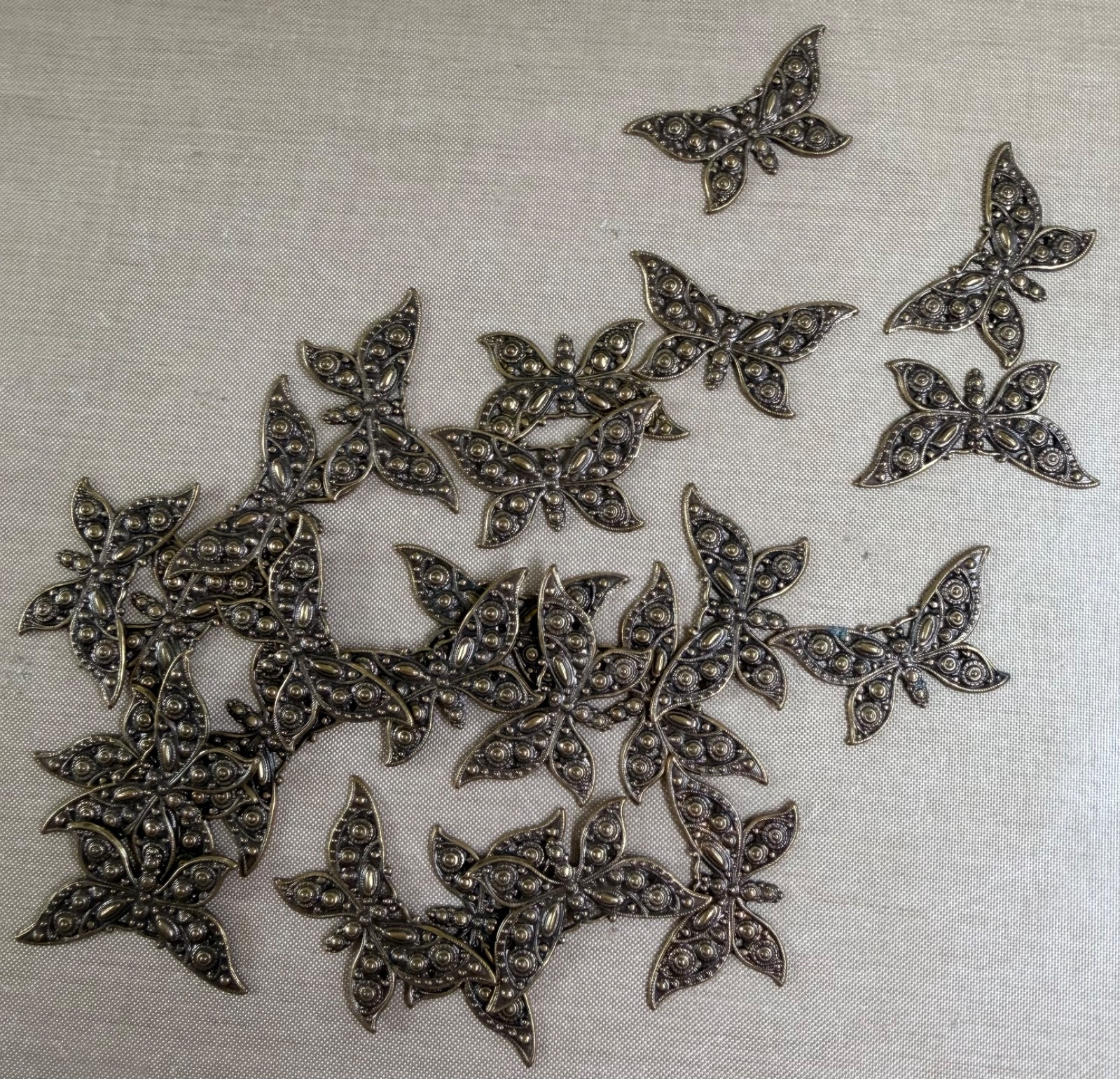 Lot of 15 Antique Brass Butterfly Filigree Connectors