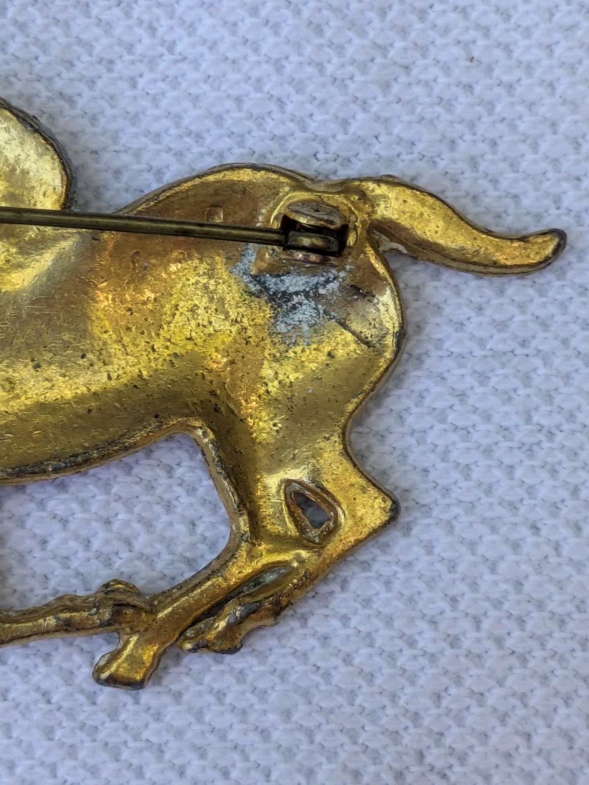 Antique Glass Glitter on Brass Race Horse & Jockey Brooch Pin C Clasp AS IS D92