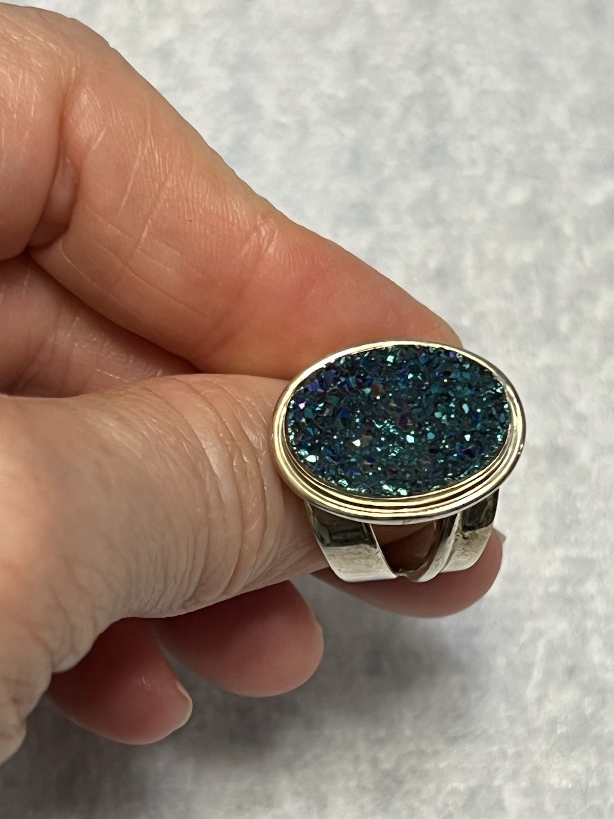 VINTAGE SOUTHWESTERN JAY KING DTR 925 STERLING PURPLE BLUE DRUZY STONE RING 5.5”