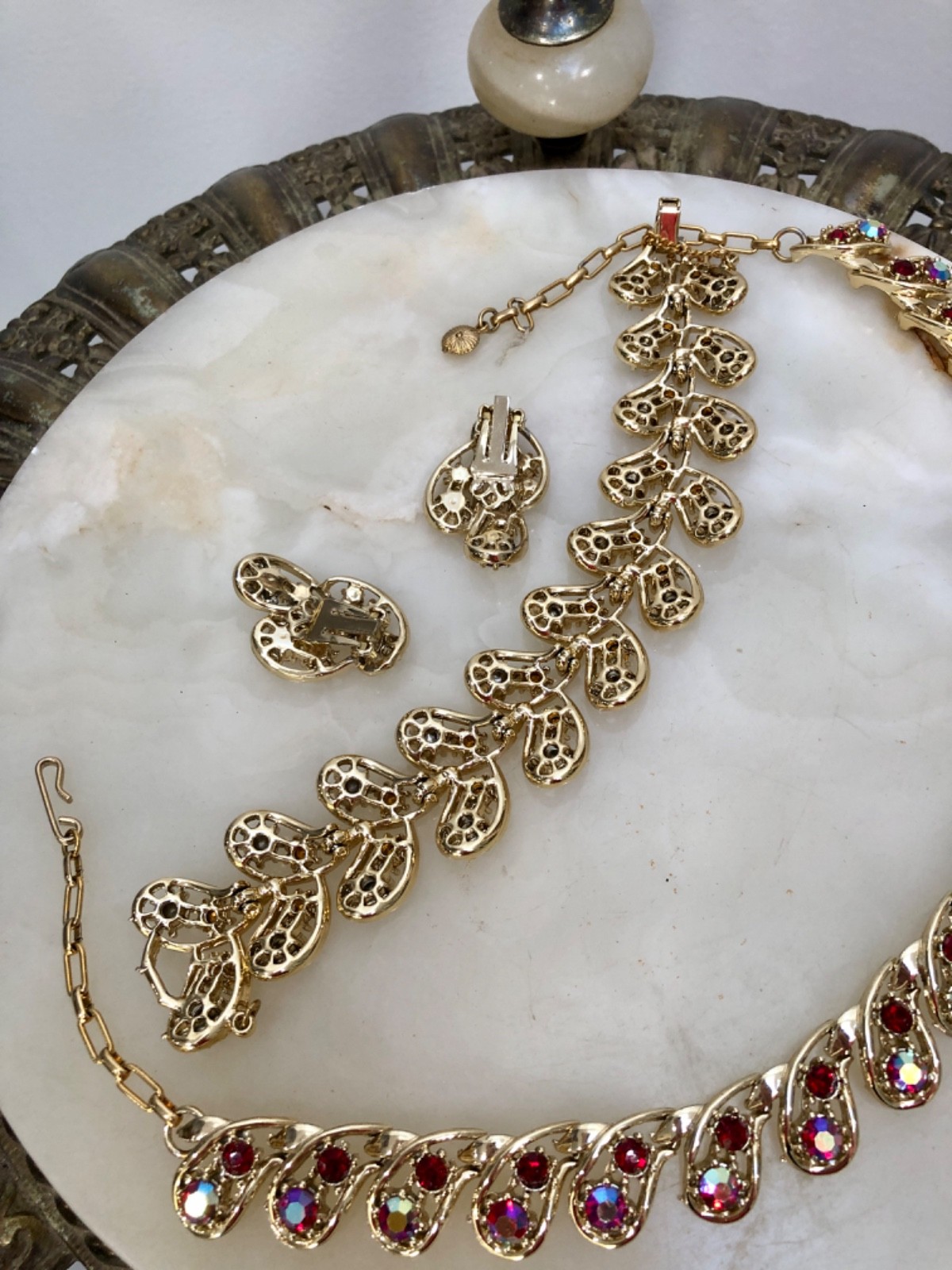 VTG 1950s RED WATERMELON AB Lisner or Coro FULL PARURE * Excnt BUY-NOW