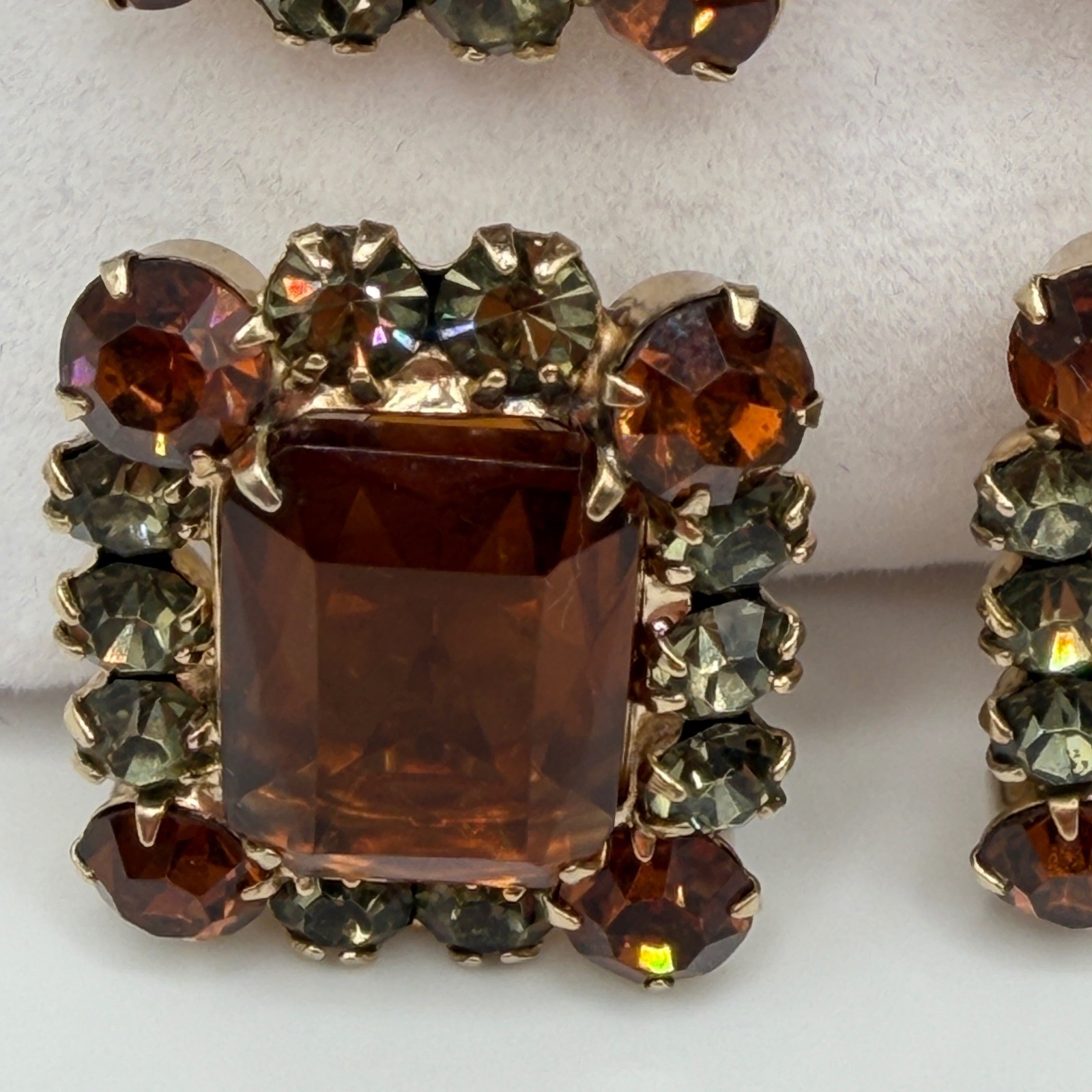 Juliana Elster & DeLizza VTG Smoky Topaz Rhinestone Bracelet and Earrings Set