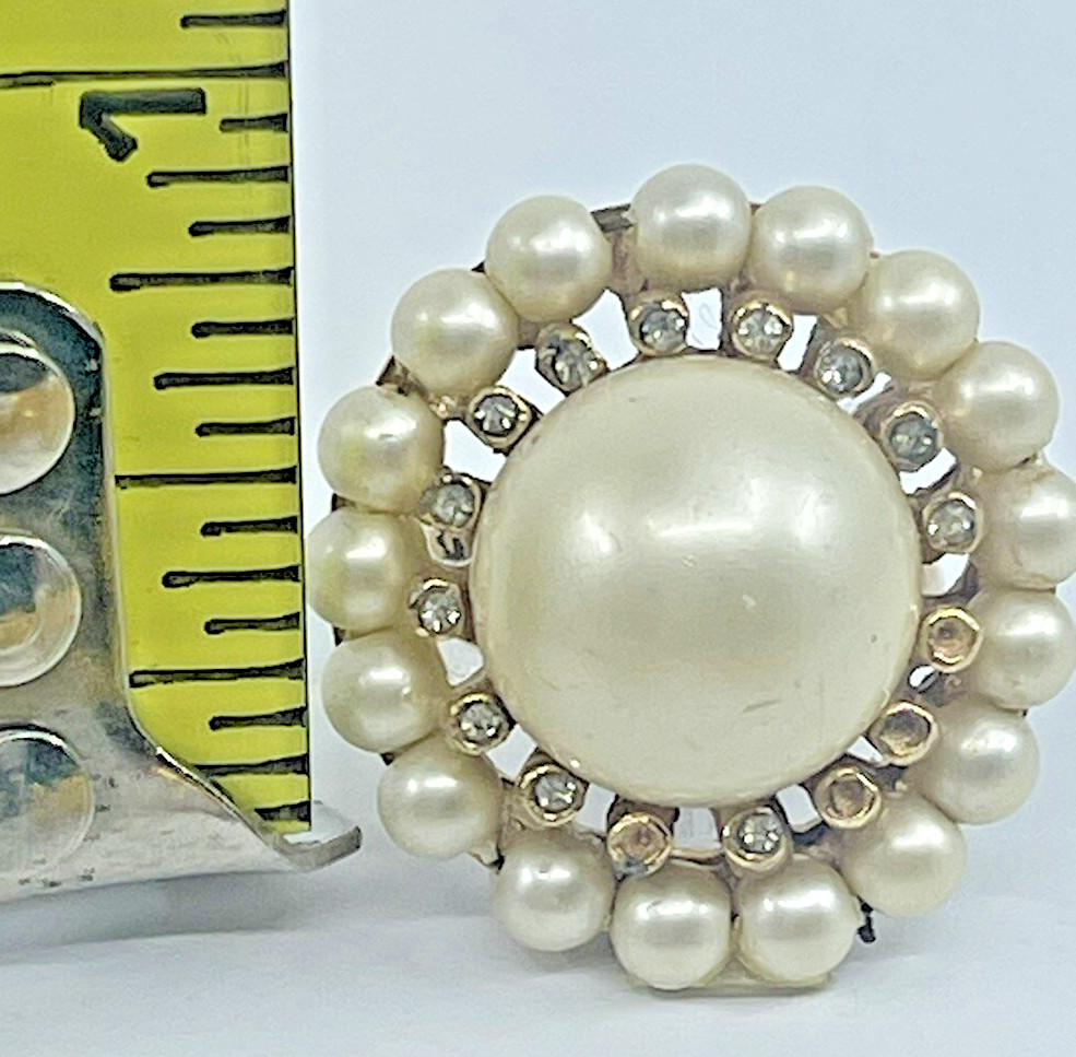 VTG MCM Pearl Gold Tone Brooch Clip- On Earring & Adjustable Ring LOT