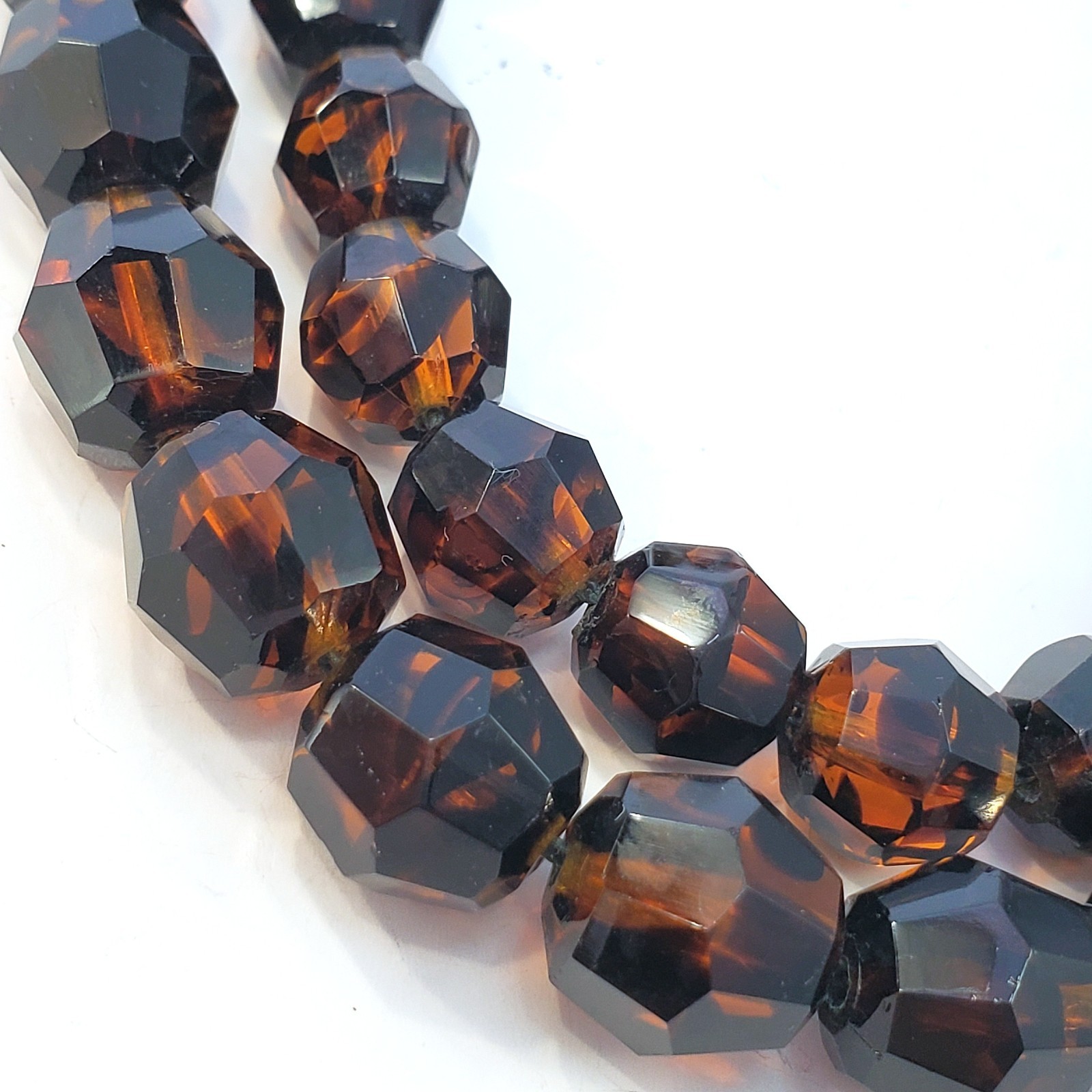 JONNE Faux Tortoise Shell Faceted GLASS Bead Necklace 2 Strand Gold Tone 15″-17″