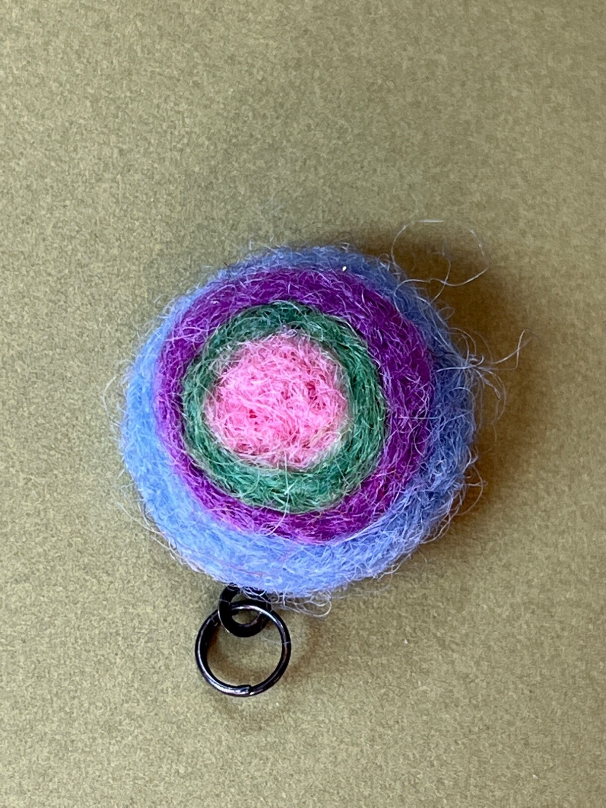 Handmade Small Periwinkle Purple Green & Pink Swirl Felted Wool Swirl Round Pend