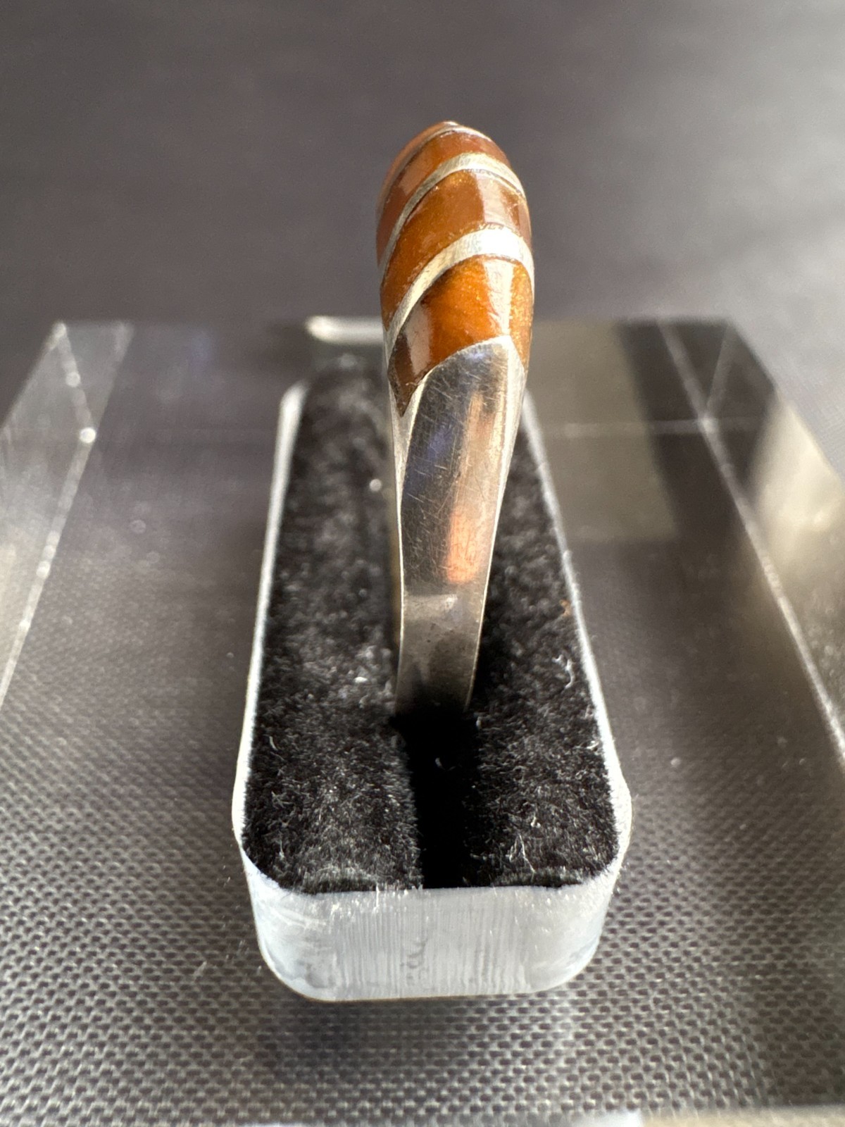 Vintage 925 Sterling Silver Modernist Inlay Design Ring Artisan Ring Size 7.25US