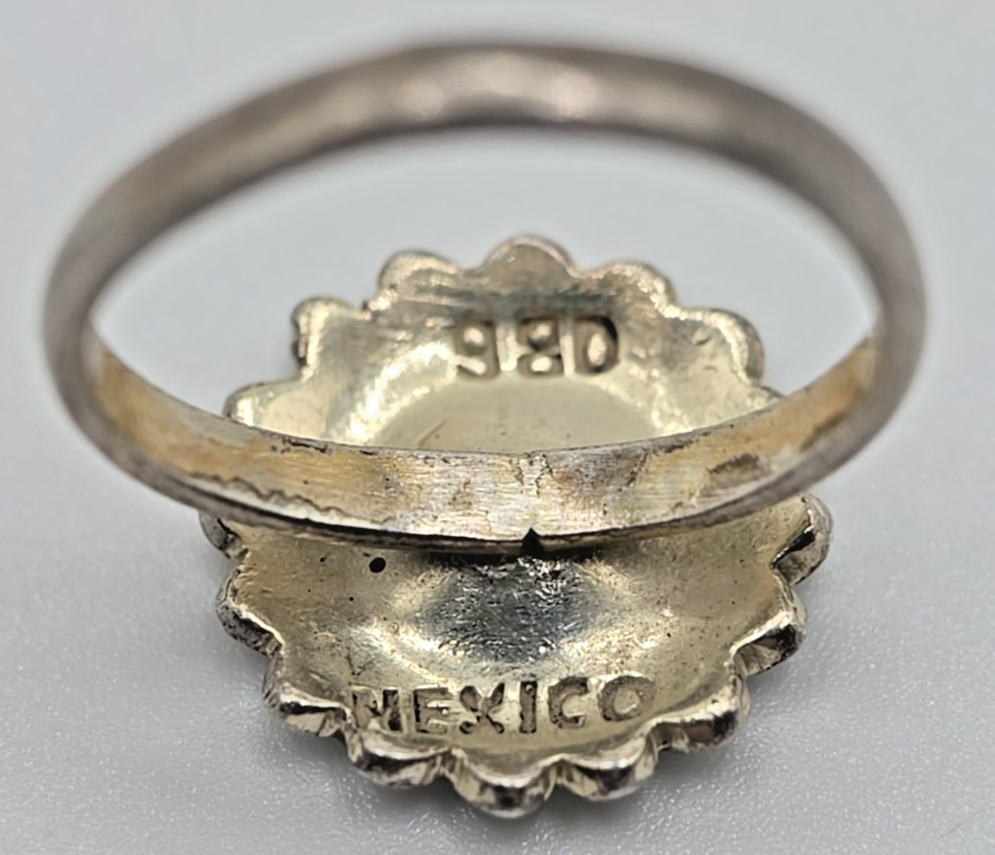 Vtg 1940s Mexico 980 Silver Enamel Flower Ring – Pre-Eagle Spratling Era – 6.5