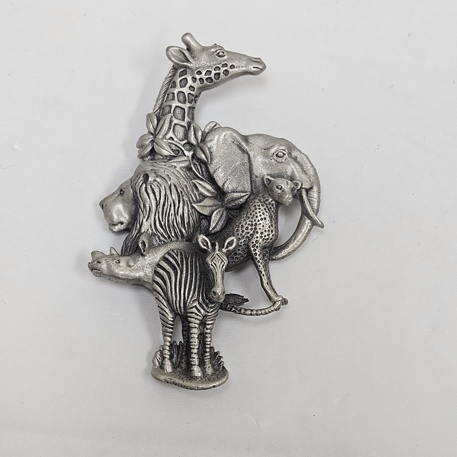 Fable Safari Animals Pewter Brooch Pin Vintage Signed Vintage Rare Collectible