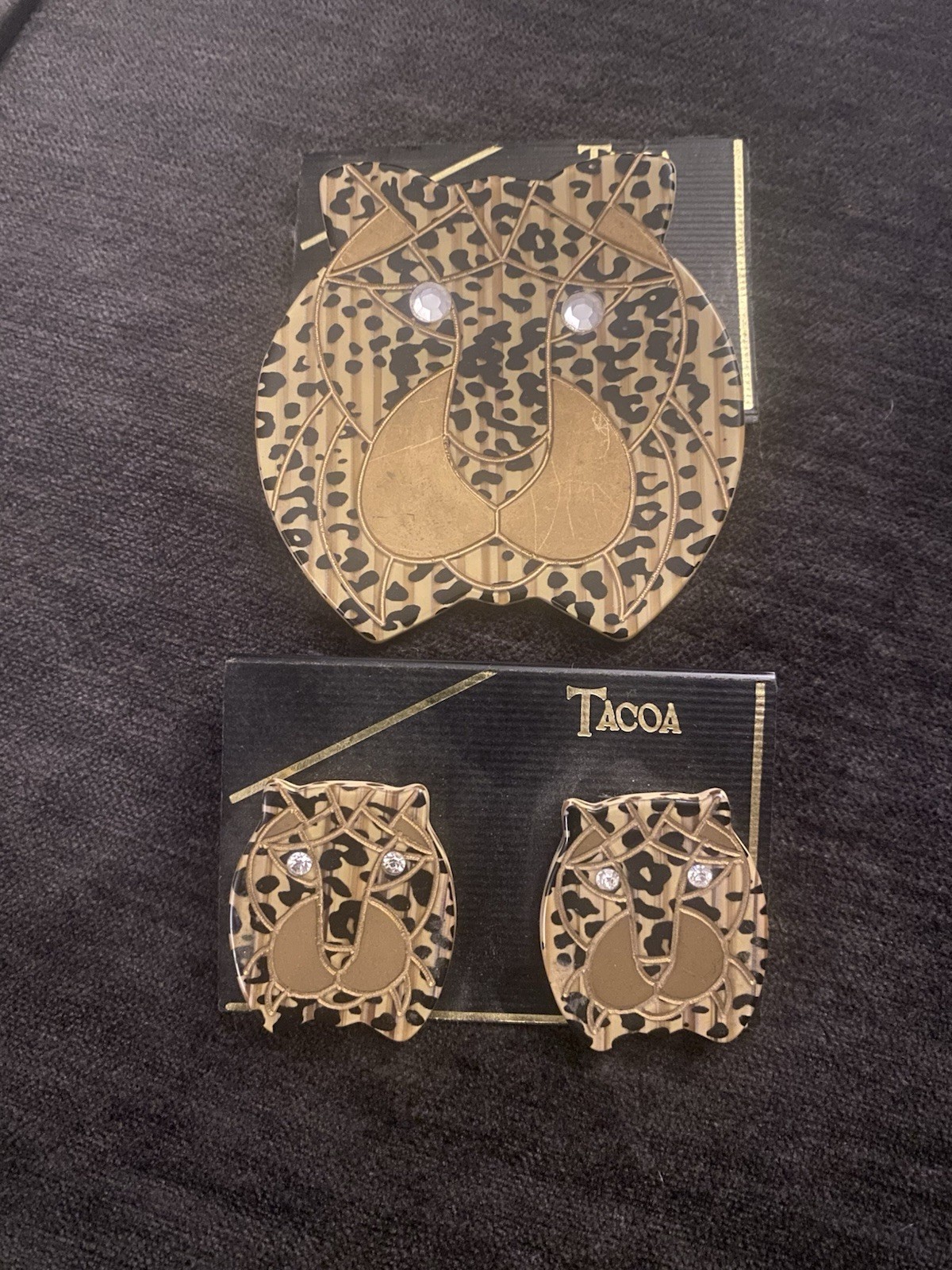 Vintage Tacoa Cheetah Earrings And Brooch/Pin Set New Never used.