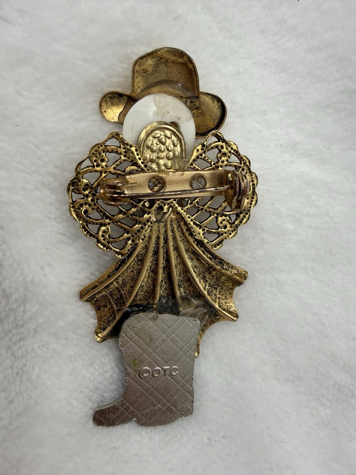 OTC Vintage Angel Cowgirl Novelty Brooch Pin Gold Tone Western Jewelry Gift