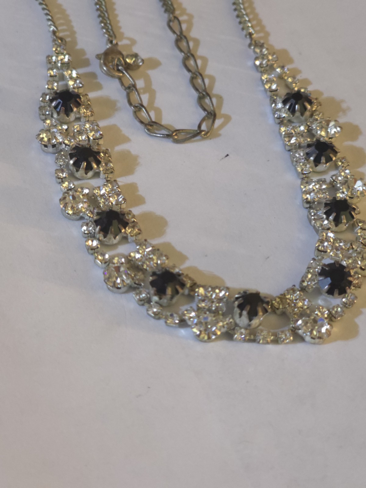 Vintage Rhinestone black clear tennis necklace 18″