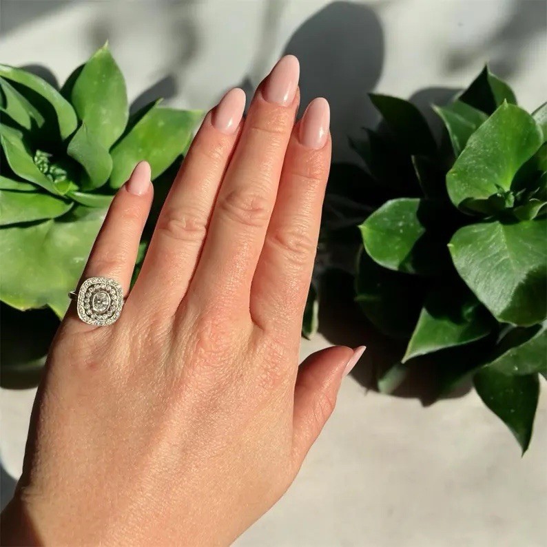 Vintage Double Halo Engagement Ring in Solid 935 Argentium Silver & CZ Stone