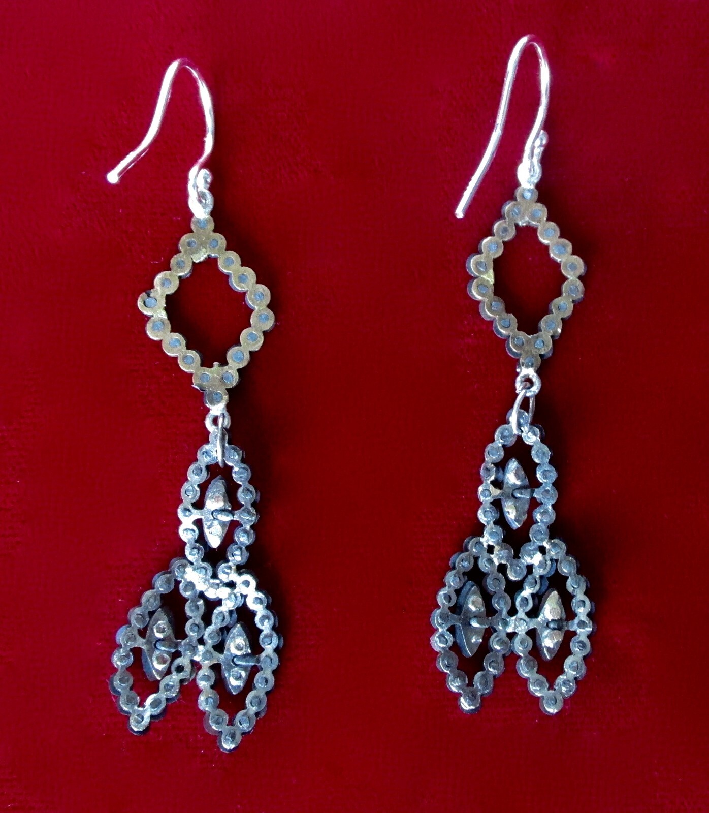 Pair of Antique Cut Steel 2 1/2 Inch Earrings With New Sterling Silver Ear Wires