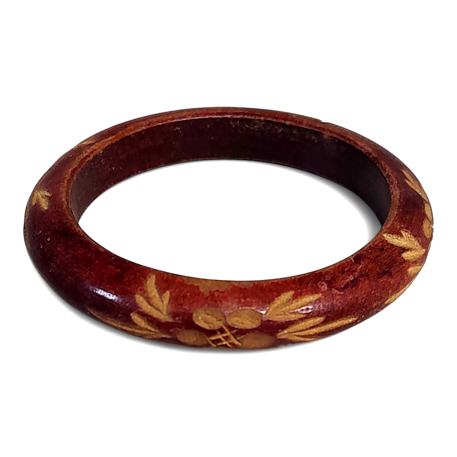 VTG Boho Natural Wooden Earthy Festival Floral Bohemian Cuff Statement Bracelet