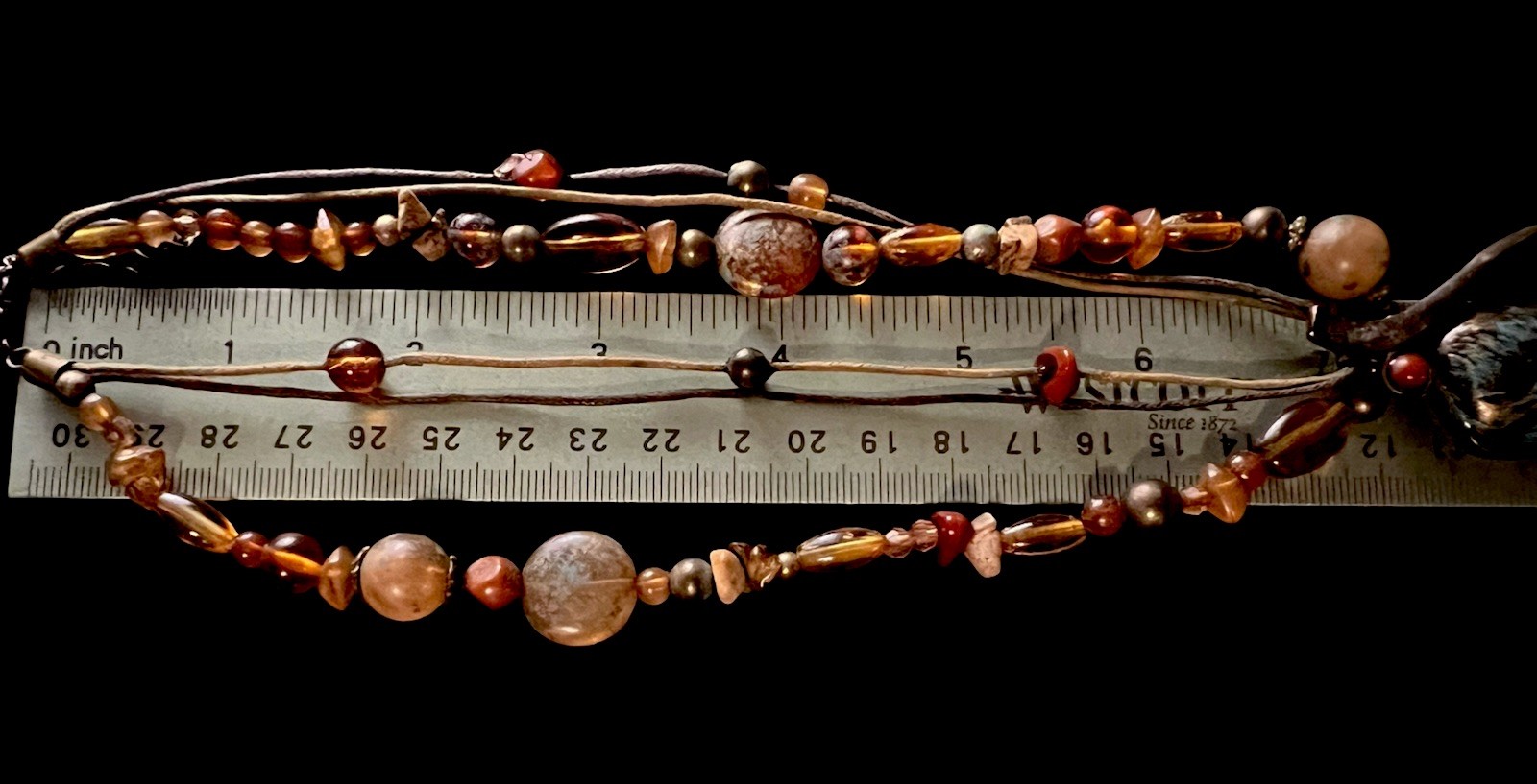 Vintage Signed Youbi Multi Color Beads Pendant Leather Cord Necklace 14” L NK#27