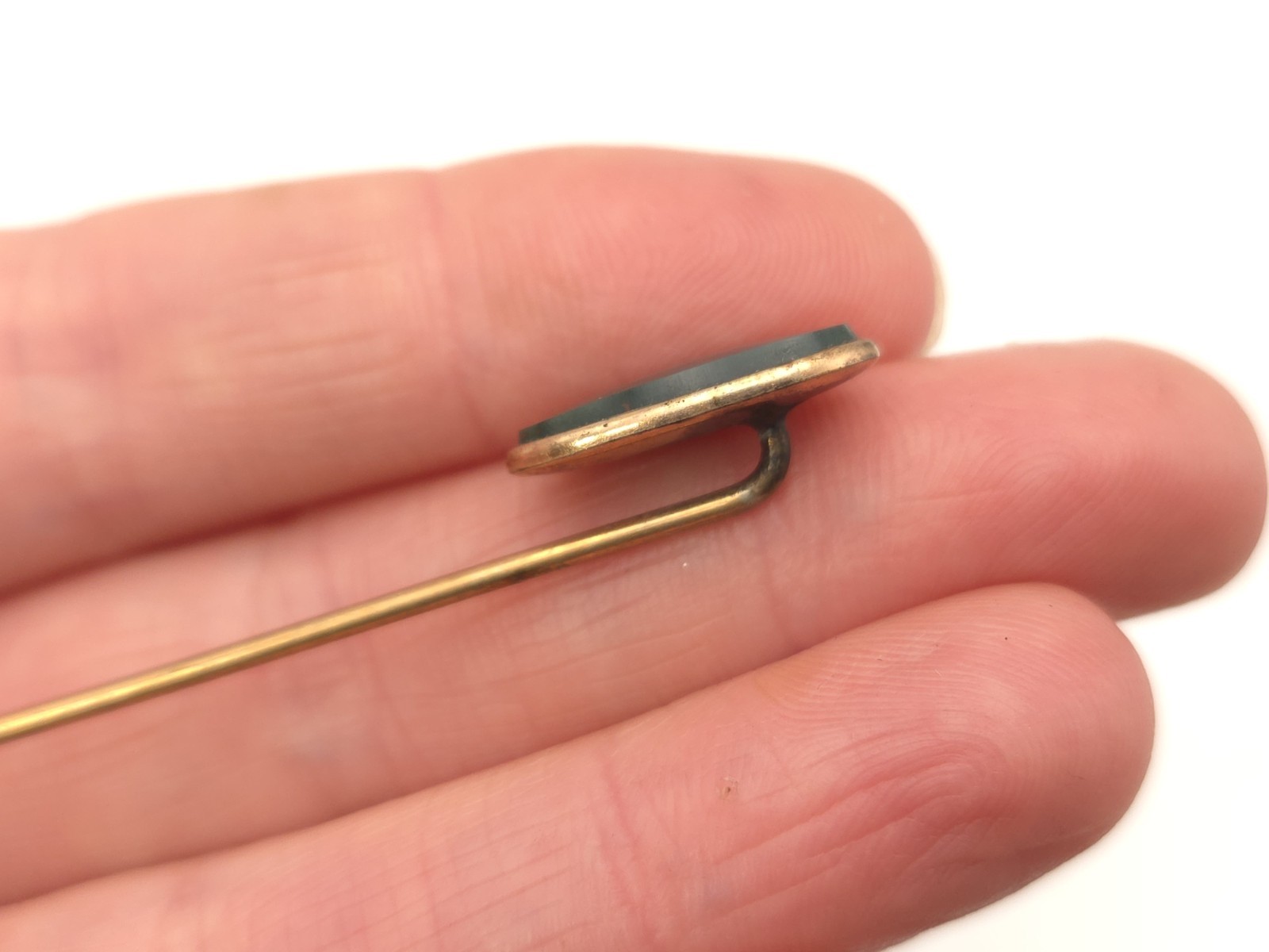 Vintage Antique Art Deco Solid 10K Gold & GF Bloodstone EIF CO Stick Hat Pin