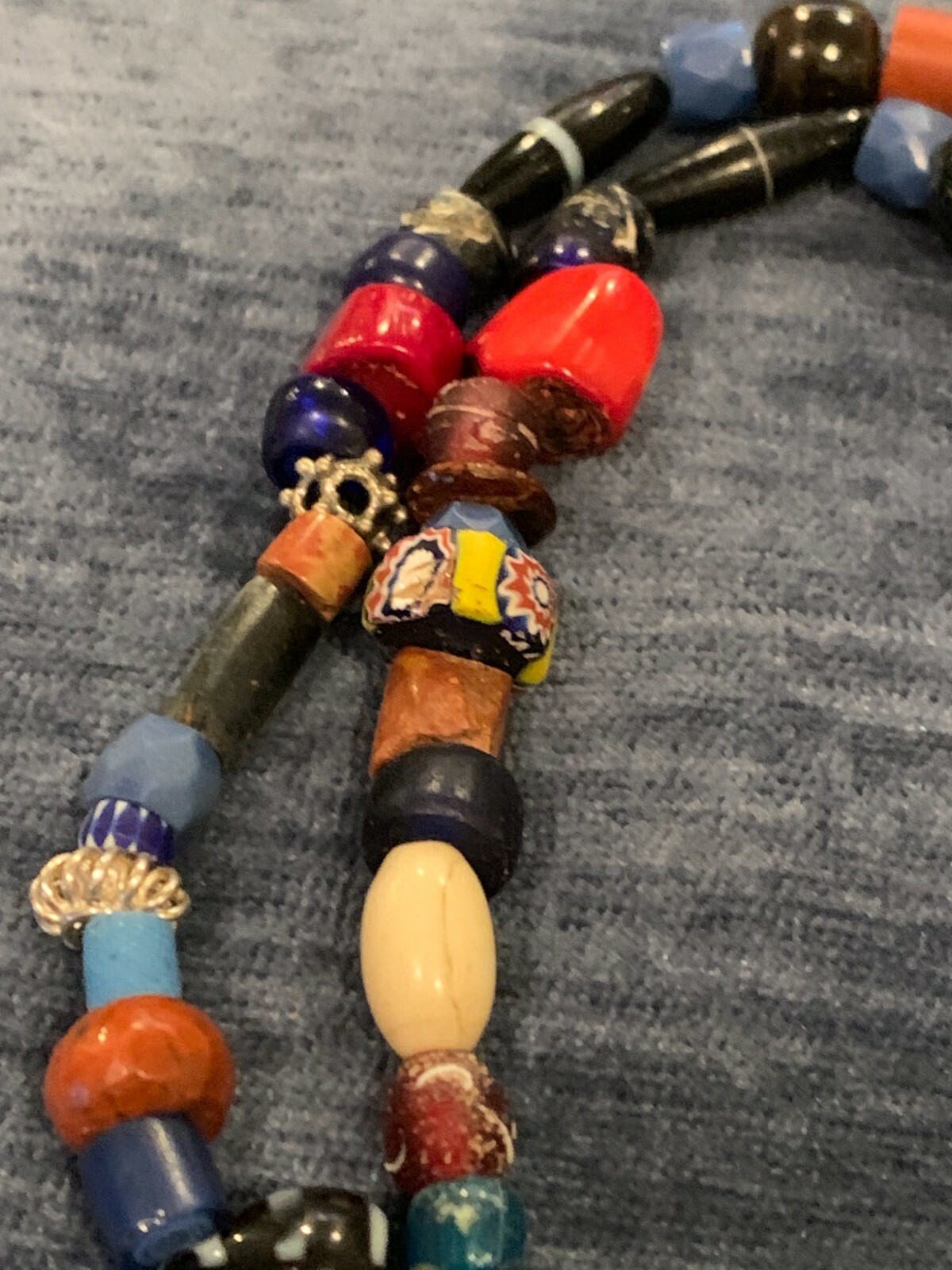 Tibetan and African Trading Beaded Necklace 24″, Antique