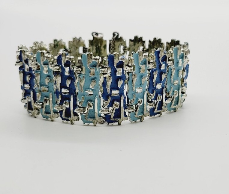 Vintage Coro Baby Blue Panel Bracelet Chunky Statement Runway 7.25 in RARE