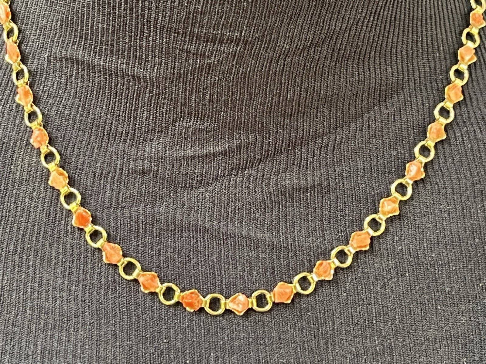 Vintage Coral Link Necklace & Earrings, Polished Natural Coral Gold-toned Links