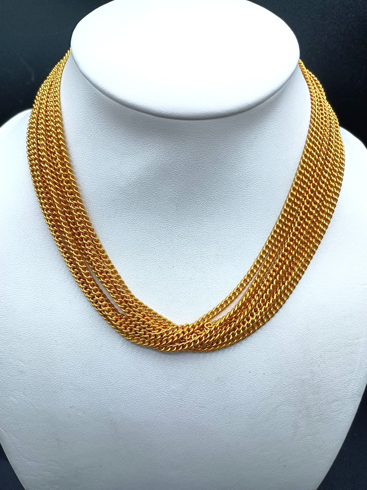 Vintage Gold Tone Collar Necklace Multi Strand Mesh Chain Choker 17″