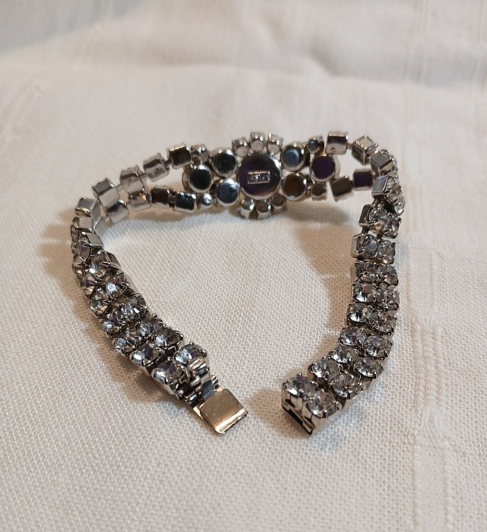Vintage Austria 2-Layer Crystal Bracelet Bright Clear Crystals Signed Austria 7″
