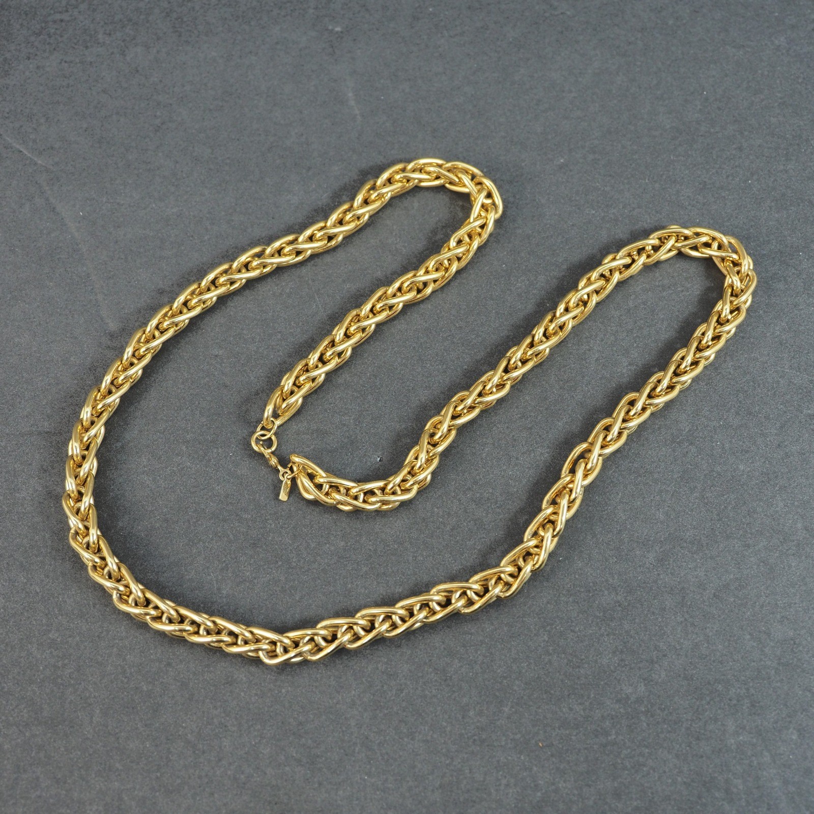 Monet Necklace Wheat Link Gold Tone 36″ Thick Chunky Braided Chain Heavy Vintage