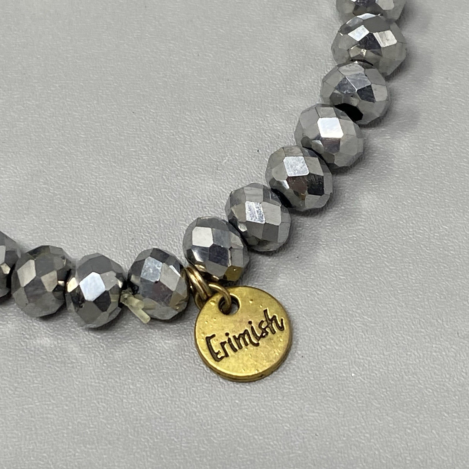 Erimish Glass Beaded Bracelet Silver Gold Faceted Fire Polished Stretch 6.5″