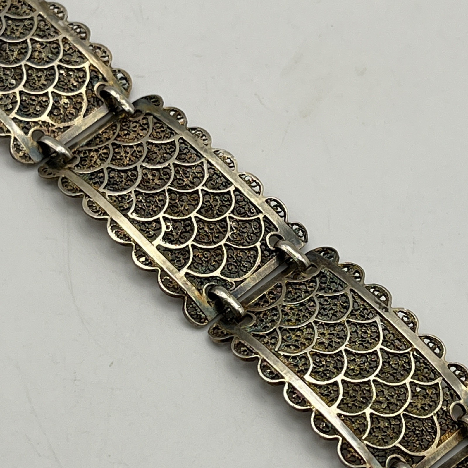 Vintage Sterling Silver Vermeil Filigree Panel Bracelet 19.2g Gold Wash 7″