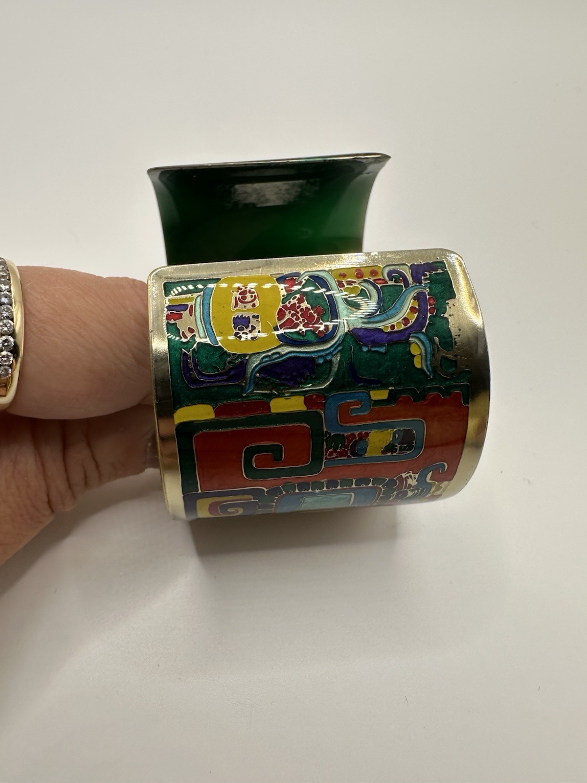 Fernandez Rodriguez Artisan Enamel Cuff Bracelet Vintage, Mayan Mexico