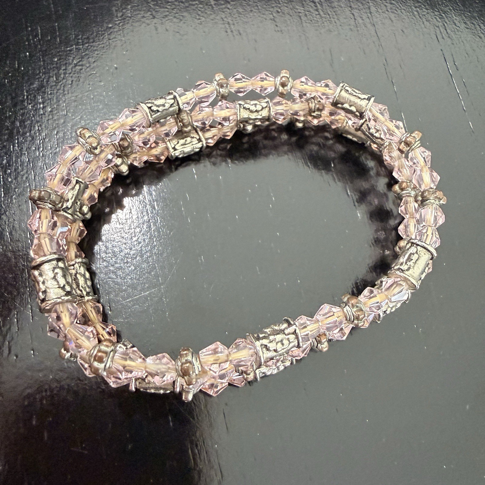 Vintage Pink Crystal Beaded Wrap Bracelet Multi Strand Stretch 6.75in