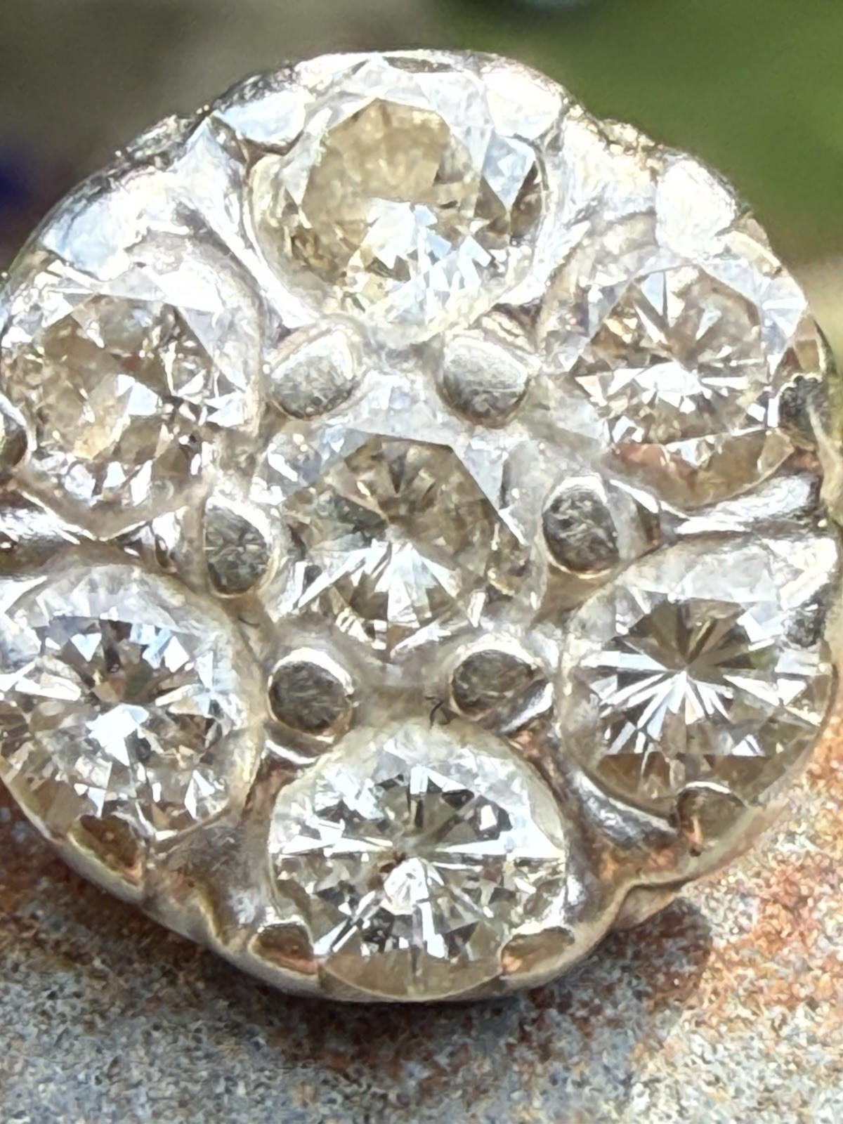 Vintage 1930’S to 1950’S 14K Gold Round Natural Cut Diamond Cluster Ring Size 6