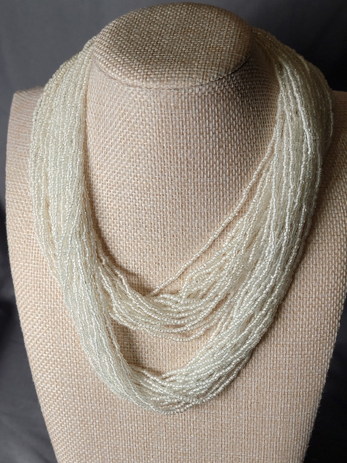 Vintage Glass Seed Bead White 18 Multi Strand Floral Hook Closure 16 inches