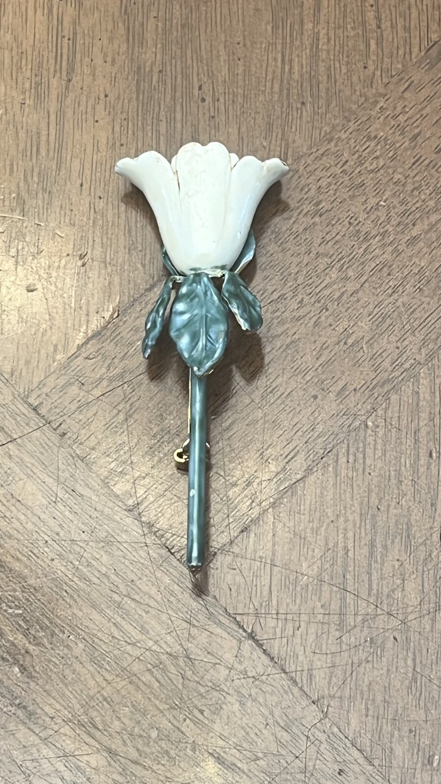 Vintage Sandor Off-White Enamel Tulip Flower Brooch Gold Tone Signed Rare!