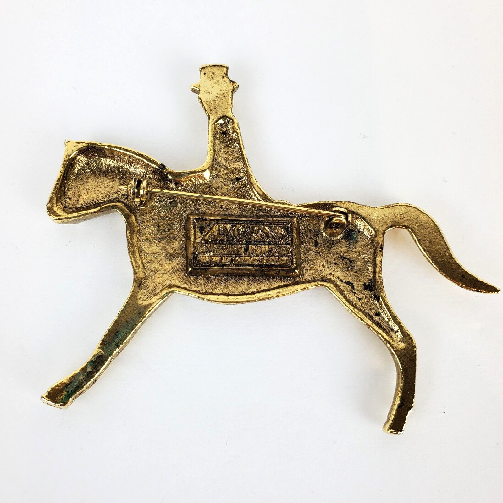 Vtg Goldtone Access English Pewter Equestrian Horse Rider Brooch Pin Gr. Britain