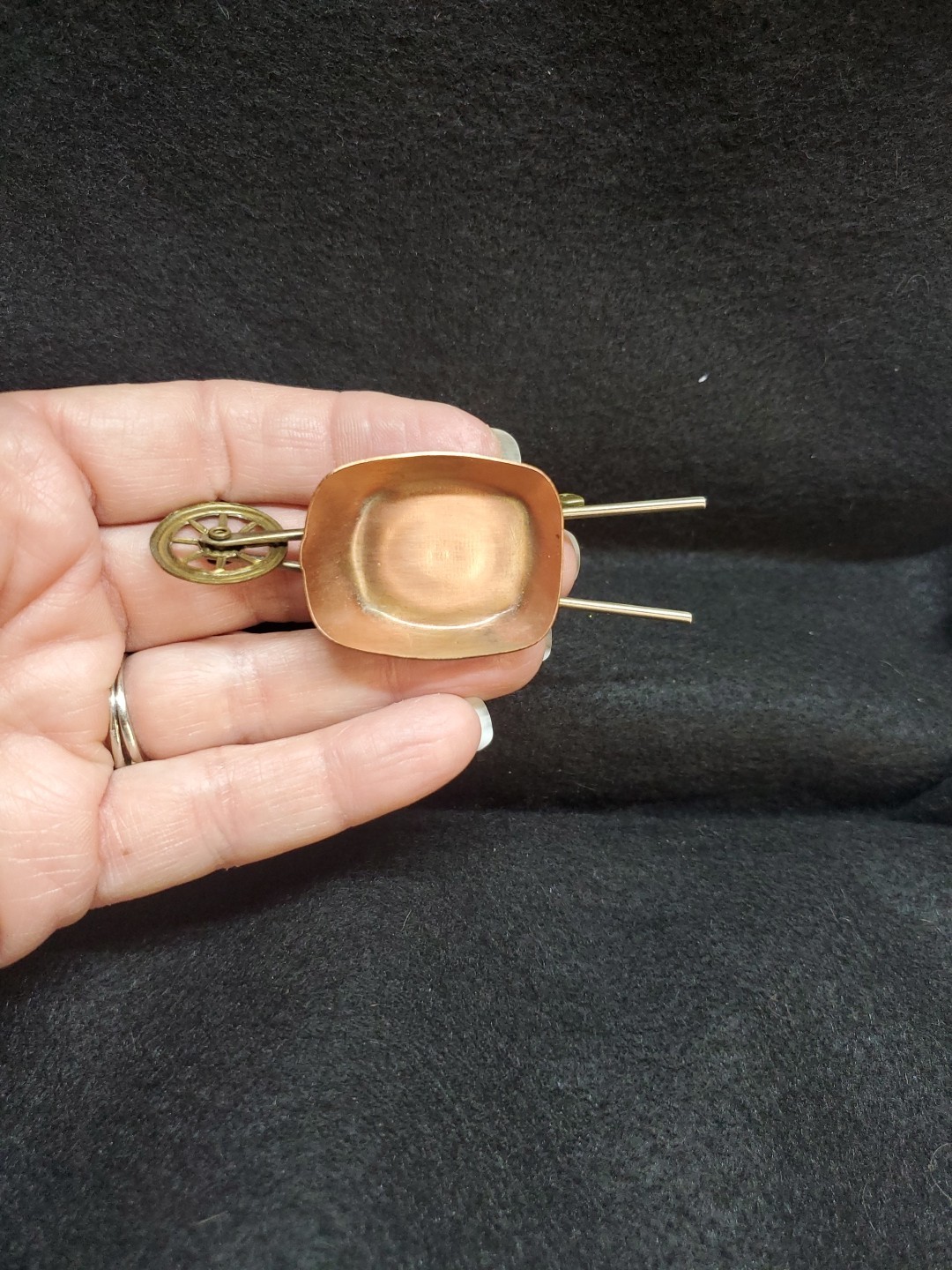 Vintage Brass & Metal Wheelbarrow Brooch Pin 3.25” x 1.25” Collectible Novelty