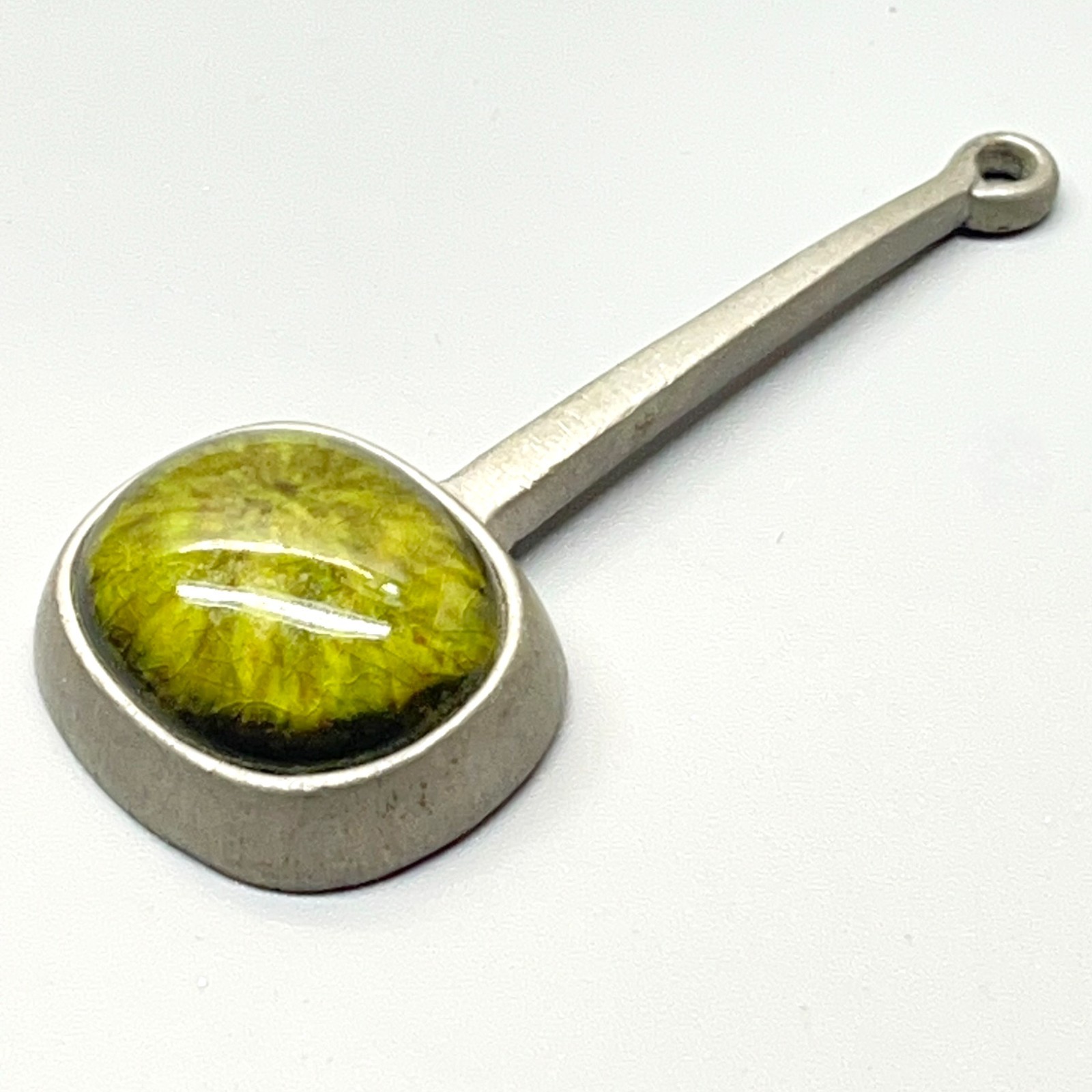 Signed Roland Landerholm Tenn Vintage Modernist MCM Pewter Green Ceramic Pendant