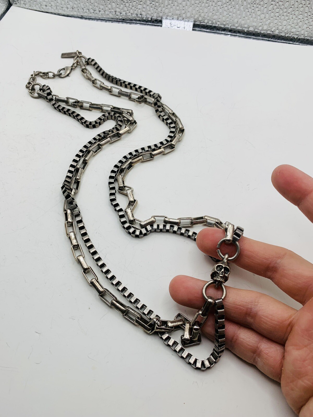 Vintage Designed Signed The Kooples Paris Skull Chunky Layered Chain Necklace
