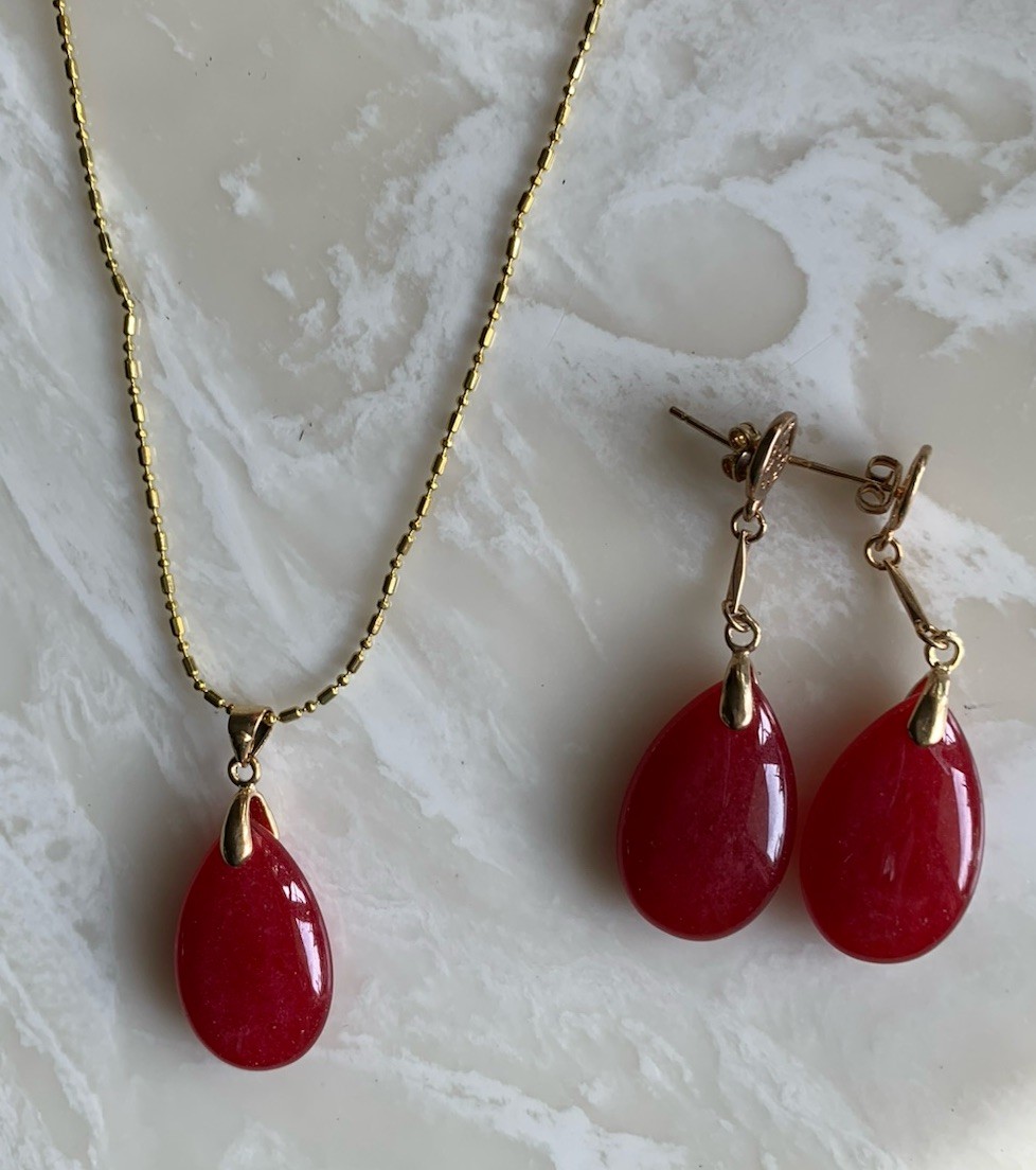Carnelian 18KGP 17” Necklace And Earrings