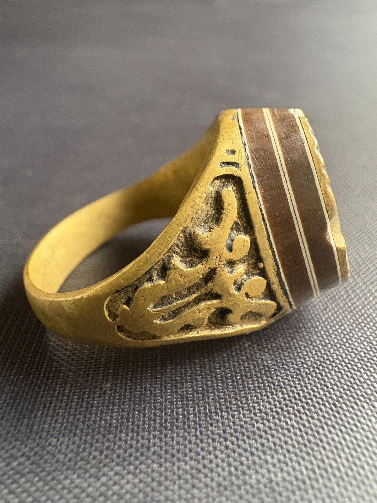 Handmade Tuareg Brass Ring Geometric Patterns & Rosette Motif Ring Size 11 US