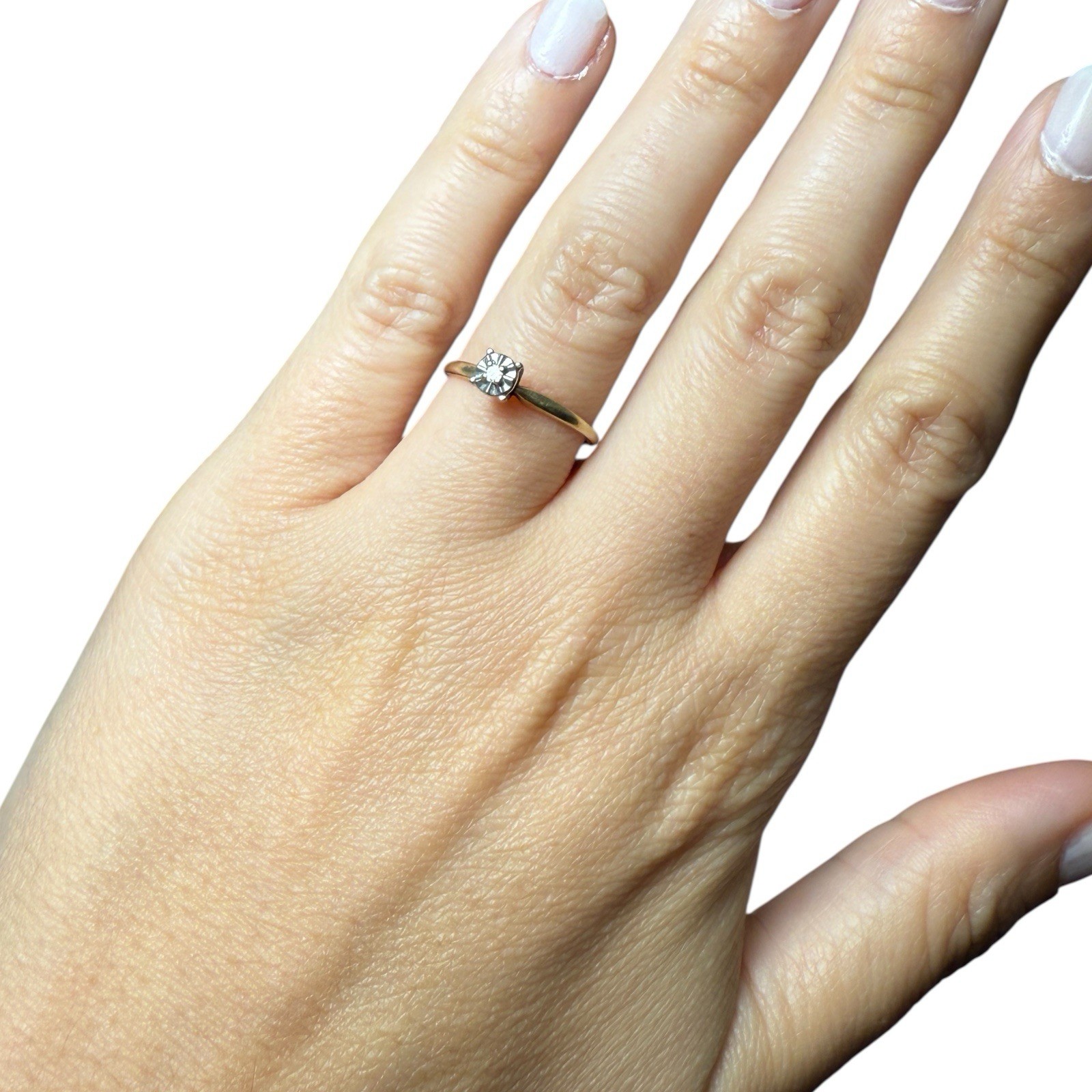 Vintage 1950s Mid Century 10K Gold Illusion Diamond Ring Size 5.5 Minimalist
