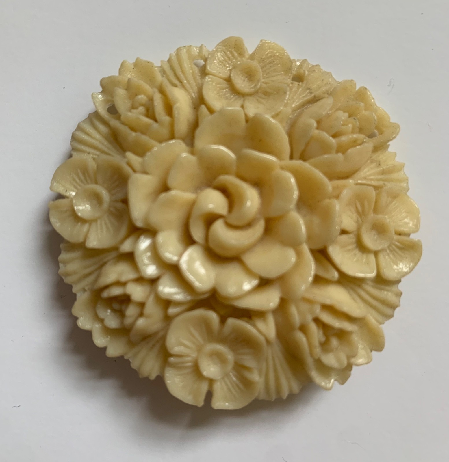 Vintage Japanese Celluloid Ivory Floral Brooch Pin 1930s-1950s