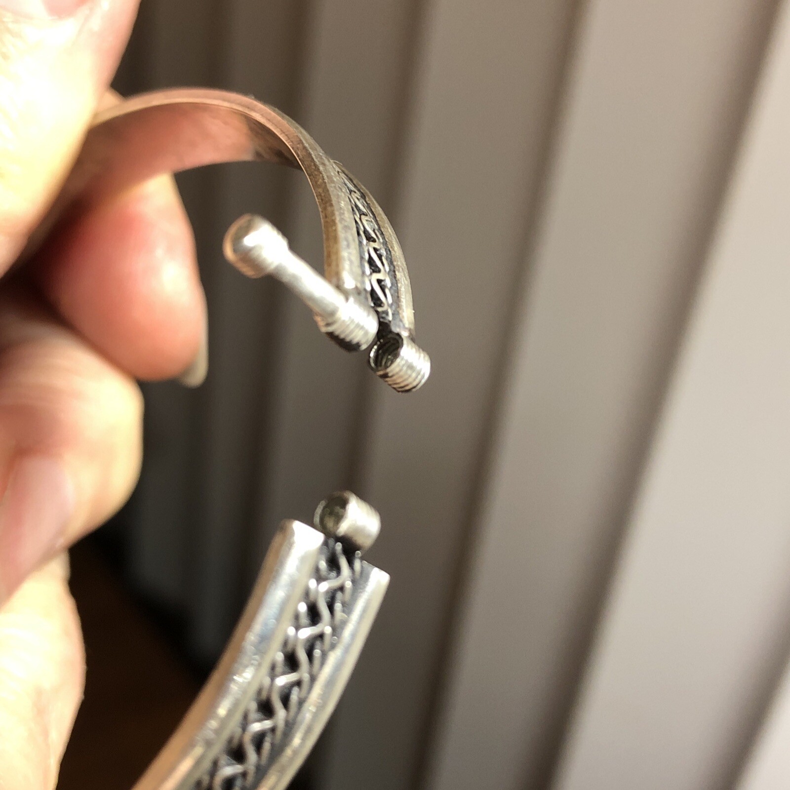 20. Vintage 925 Sterling Patterned Stick Pin Lock Bangle TWO Bracelets 7″-7 1 4″