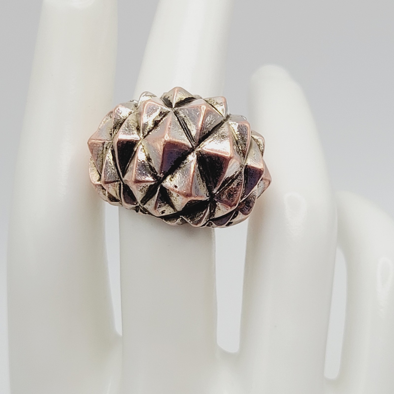 Brutalist Modernist Spike Geometric Pyramid Quilt Dome Mix Metal Tone Ring 6.5