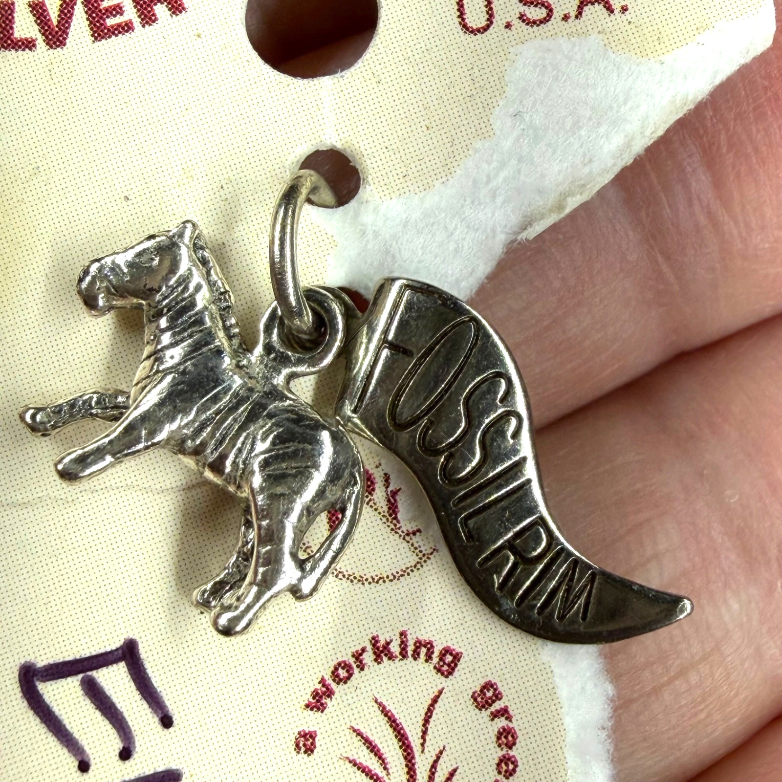 Vintage Sterling Silver Fossil Rim Museum Miniature Zebra Charm Pendant 1.53 g.