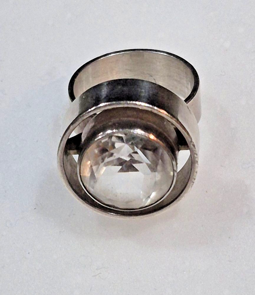 Modernist N E FROM Silver 925 Rock Crystal Ring Danish Scandinavian Designer SZ7
