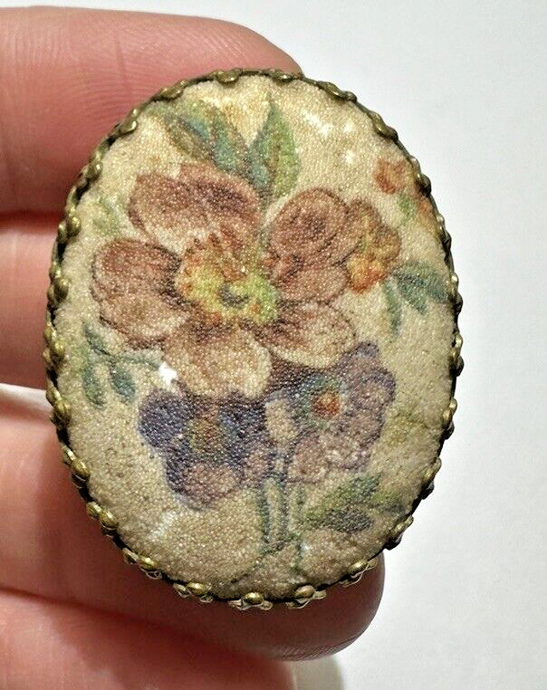 Vintage Cream Green Pink Purple Flower Scarf Clip Cameo Sugar Textured 4h 2