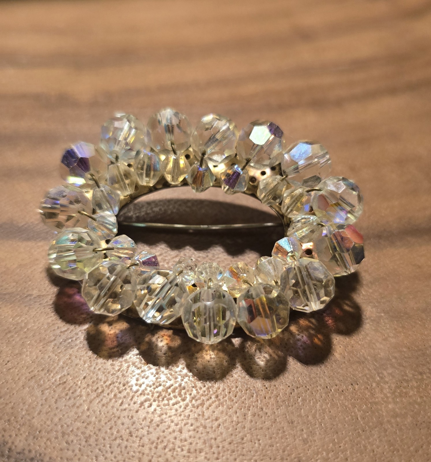 Vintage Faceted Crystal Glass Bead Brooch