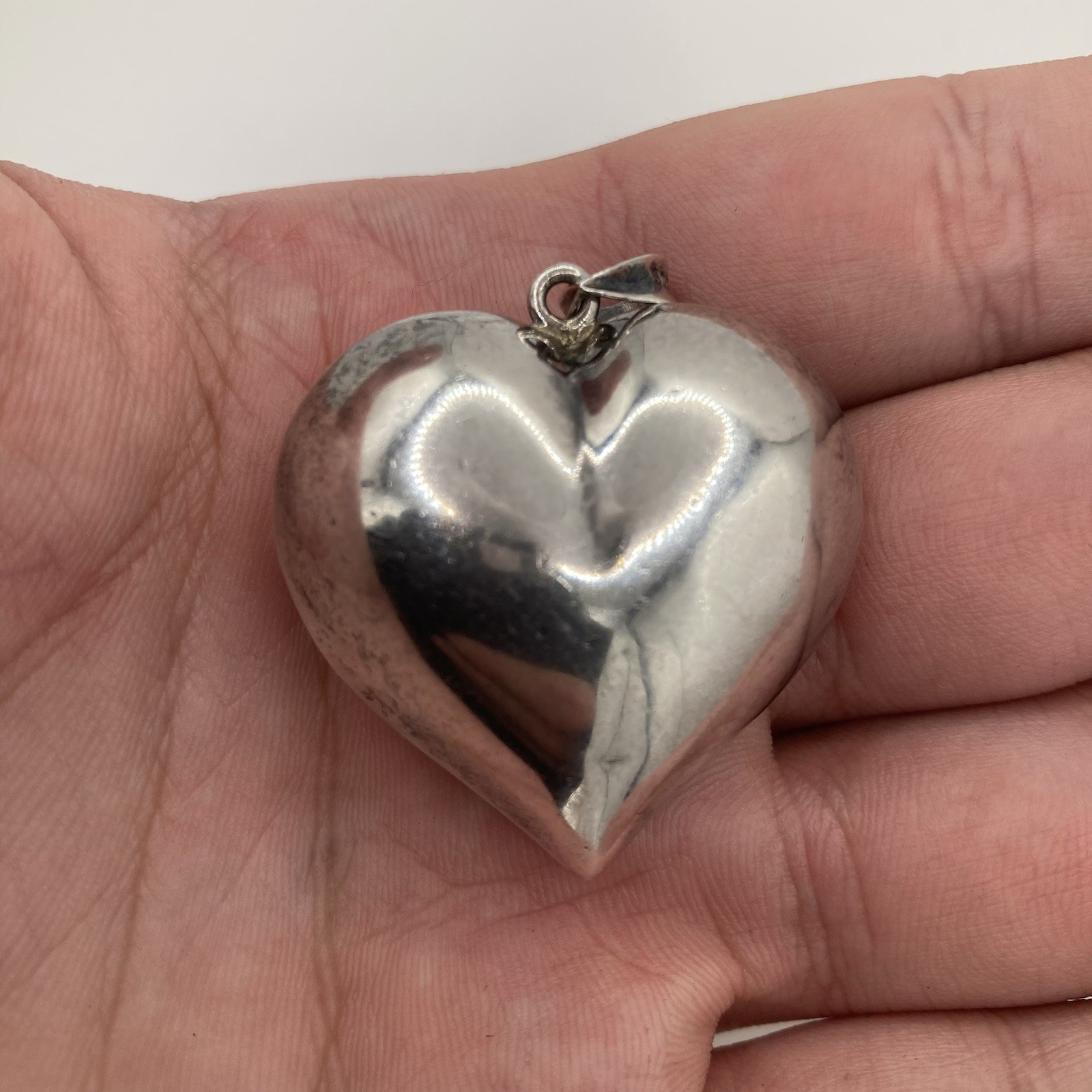 Vintage Large Puff Heart Pendant 925 Sterling Silver 9 grams